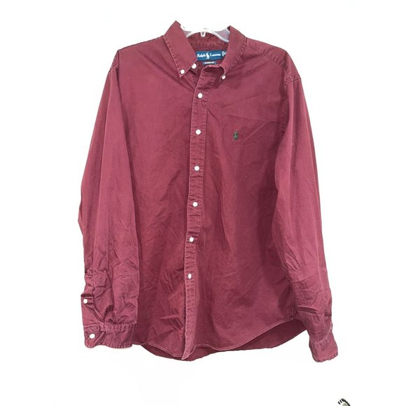 Polo Ralph Lauren Mens Classic Fit Pony Button Up Shirt Size XL Burgundy Red Twi - Picture 1 of 7